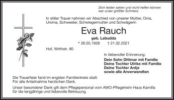 Traueranzeige von Eva Rauch von Frankenpost