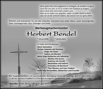 Traueranzeige von Herbert Brendel von Südthüringer Presse