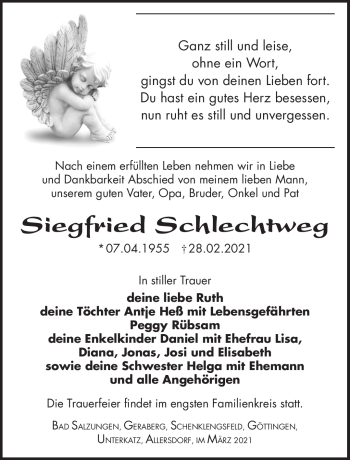 Traueranzeige von Siegfried Schlechtweg von Südthüringer Presse