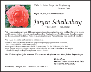 Traueranzeige von Jürgen Schellenberg von Südthüringer Presse