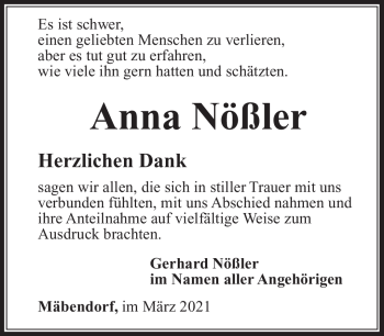 Traueranzeige von Anna Nößler von Südthüringer Presse