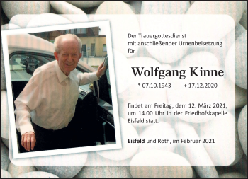Traueranzeige von Wolfgang Kinne von Südthüringer Presse
