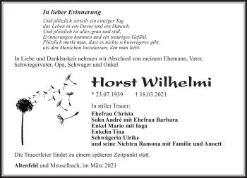 Traueranzeige von Horst Wilhelmi von Südthüringer Presse