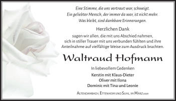 Traueranzeige von Waltraud Hofmann von Südthüringer Presse