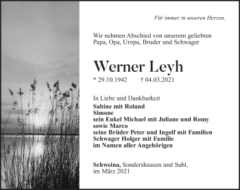 Traueranzeige von Werner Leyh von Südthüringer Presse