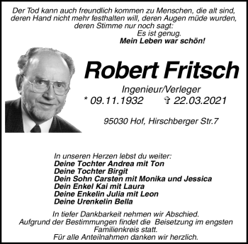 Traueranzeige von Robert Fritsch von Frankenpost