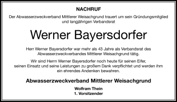 Traueranzeige von Werner Bayersdorfer von Neue Presse Coburg