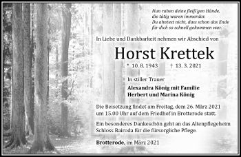 Traueranzeige von Horst Krettek von Südthüringer Presse