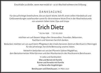 Traueranzeige von Erich Dietz von Südthüringer Presse