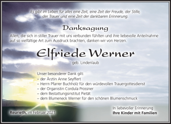 Traueranzeige von Elfriede Werner von Südthüringer Presse