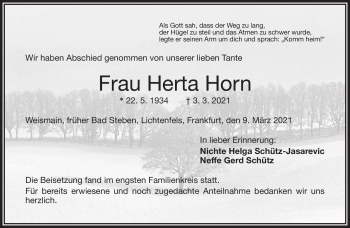 Traueranzeige von Herta Horn von Frankenpost