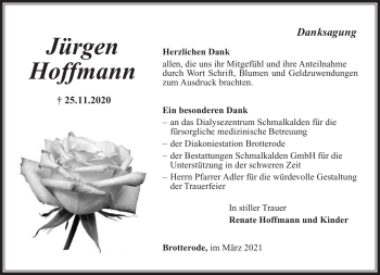 Traueranzeige von Jürgen Hoffmann von Südthüringer Presse
