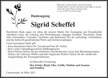 Traueranzeige von Sigrid Scheffel von Südthüringer Presse