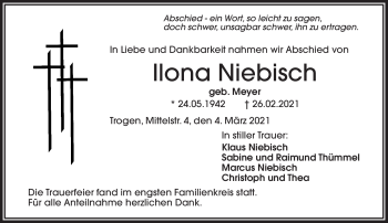 Traueranzeige von Ilona Niebisch von Frankenpost