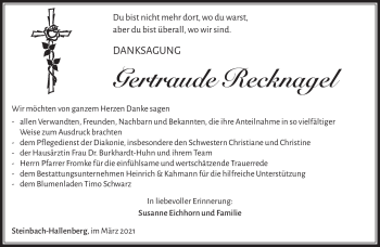 Traueranzeige von Gertraude Recknagel von Südthüringer Presse