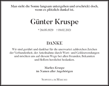 Traueranzeige von Günter Kruspe von Südthüringer Presse