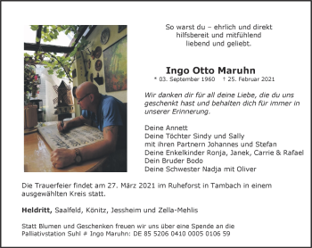 Traueranzeige von Ingo Otto Maruhn von Südthüringer Presse