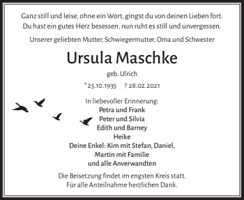 Traueranzeige von Ursula Maschke von Frankenpost