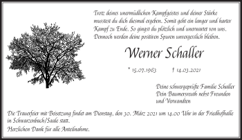 Traueranzeige von Werner Schaller von Frankenpost