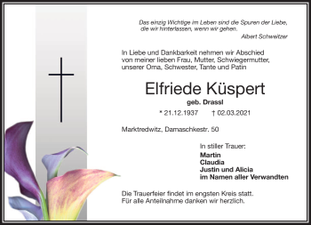 Traueranzeige von Elfriede Küspert von Frankenpost