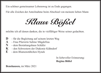 Traueranzeige von Klaus Bößel von Südthüringer Presse
