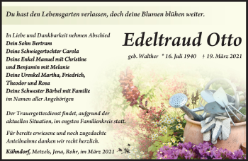 Traueranzeige von Edeltraud Otto von Südthüringer Presse