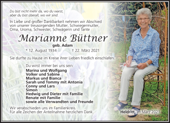 Traueranzeige von Marianne Büttner von Südthüringer Presse
