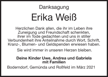 Traueranzeige von Erika Weiß von Neue Presse Coburg