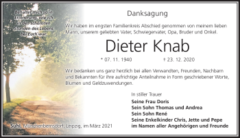 Traueranzeige von Dieter Knab von Südthüringer Presse