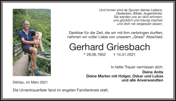 Traueranzeige von Gerhard Griesbach von Frankenpost