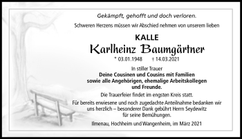 Traueranzeige von Karlheinz Baumgärtner von Südthüringer Presse