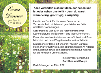 Traueranzeige von Erna Denner von Südthüringer Presse