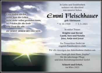 Traueranzeige von Emmi Fleischhauer von Südthüringer Presse