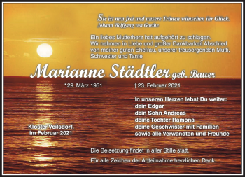 Traueranzeige von Marianne Städler von Südthüringer Presse