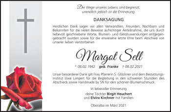 Traueranzeige von Margot Sell von Südthüringer Presse