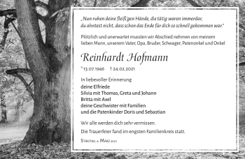 Traueranzeige von Reinhardt Hofmann von Frankenpost