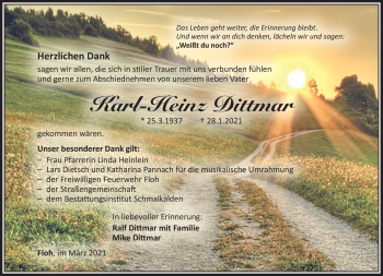 Traueranzeige von Karl-Heinz Dittmar von Südthüringer Presse