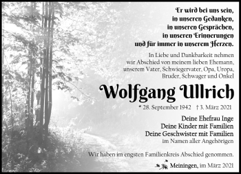 Traueranzeige von wolfgang Ullrich von Südthüringer Presse