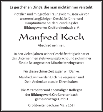 Traueranzeige von Manfried Koch von Südthüringer Presse