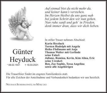 Traueranzeige von Günter Heyduck von Südthüringer Presse