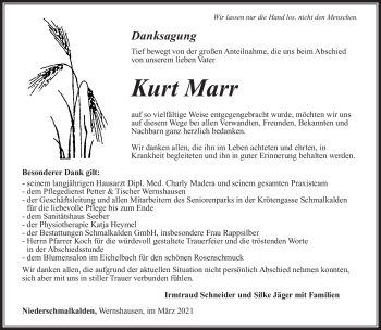 Traueranzeige von Kurt Marr von Südthüringer Presse