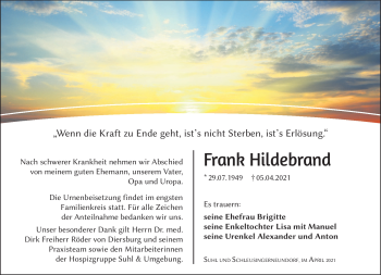 Traueranzeige von Frank Hildebrand von Südthüringer Presse