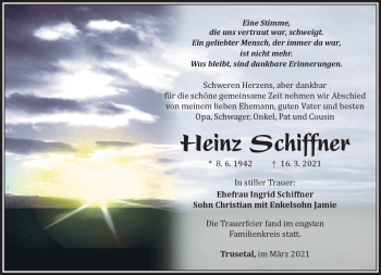 Traueranzeige von Heinz Schiffner von Südthüringer Presse