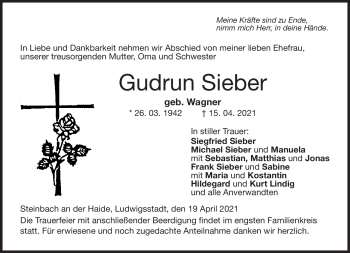 Traueranzeige von Gurdrun Sieber von Neue Presse Coburg