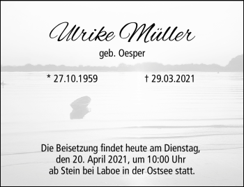 Traueranzeige von Ulrike Müller von Neue Presse Coburg