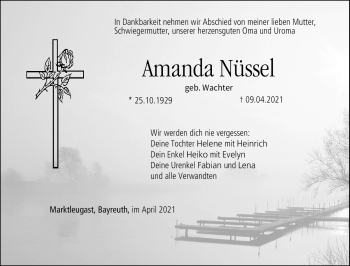 Traueranzeige von Amanda Nüssel von Frankenpost