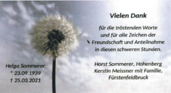 Traueranzeige von Helga Sommerer von Frankenpost