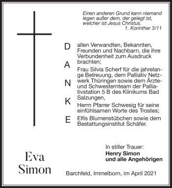 Traueranzeige von Eva Simon von Südthüringer Presse