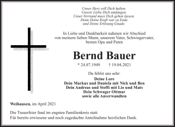 Traueranzeige von Bernd Bauer von Neue Presse Coburg
