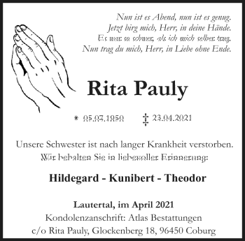 Traueranzeige von Rita Pauly von Neue Presse Coburg